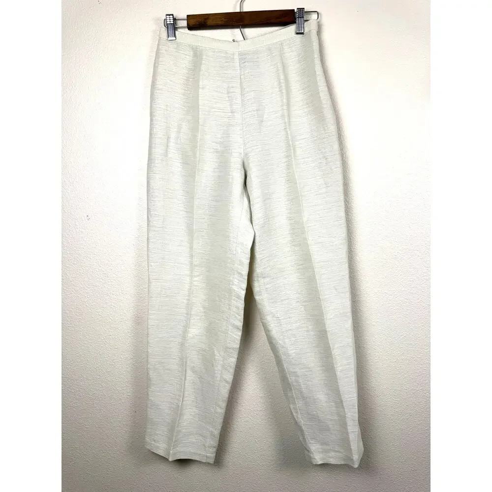 Eileen Fisher Petite Textured Organic Linen Pants Ivory side zipper Wide Leg PS - Picture 2 of 8